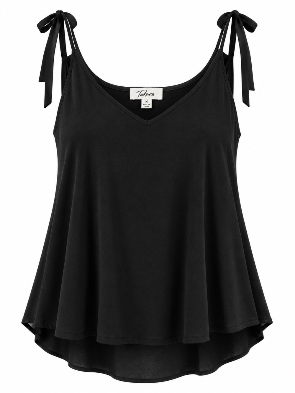 Takara Black Tie-Shoulder V-Neck Swing Cami